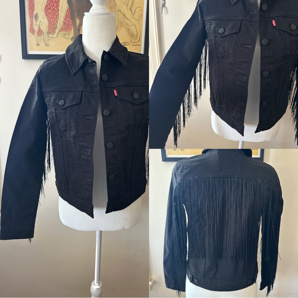 Levi's Custom Made Black Fringe Denim Jacket